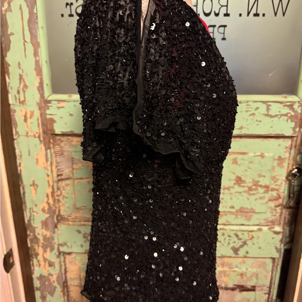 Adrianna Papell Black Sequin V-Neck Blouse - Picture 3 of 5